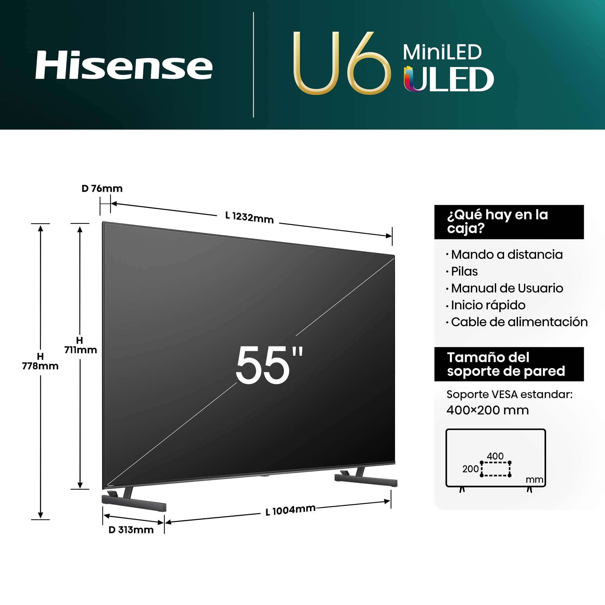 HISENSE LED 55' 55U6NQ MINI-LED ULED 4K SMART TV VIDAA - Imagen 11